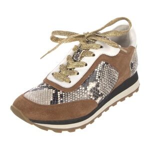 Veronica Beard Women’s Brown Suede & Snake-Print Sneaker with Gold Laces size 6
